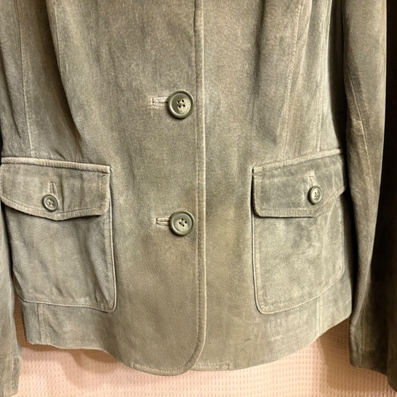 EDDIE BAUER Suede Leather Lined Jacket Blazer Coat Green Women's Large - Picture 3 of 16